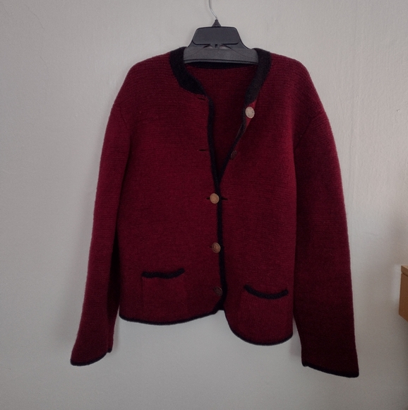 Burgundy Wool Knit Button Front Heavy Cardigan Sweater Size XL - Picture 11 of 11